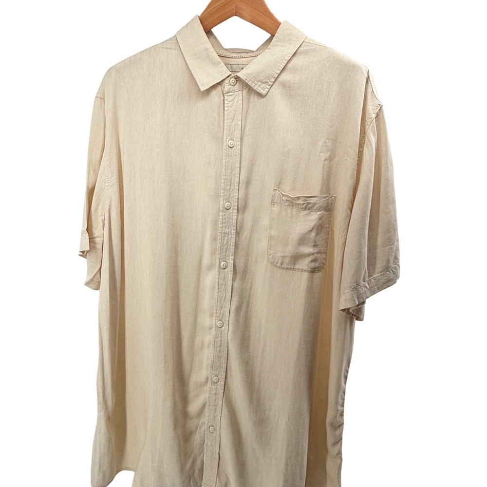 Hawker Rye Linen blend‎ Shirt Button Up Short Sleeve Casual Oatmeal XXL